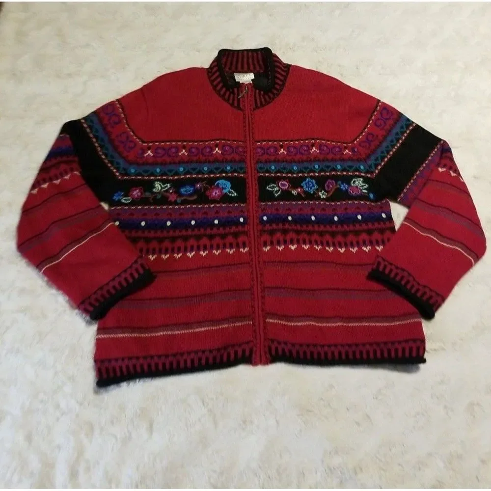 Koret Sweater Cardigan Womens XL Petite Embroidered Floral Knit  Grandmacore